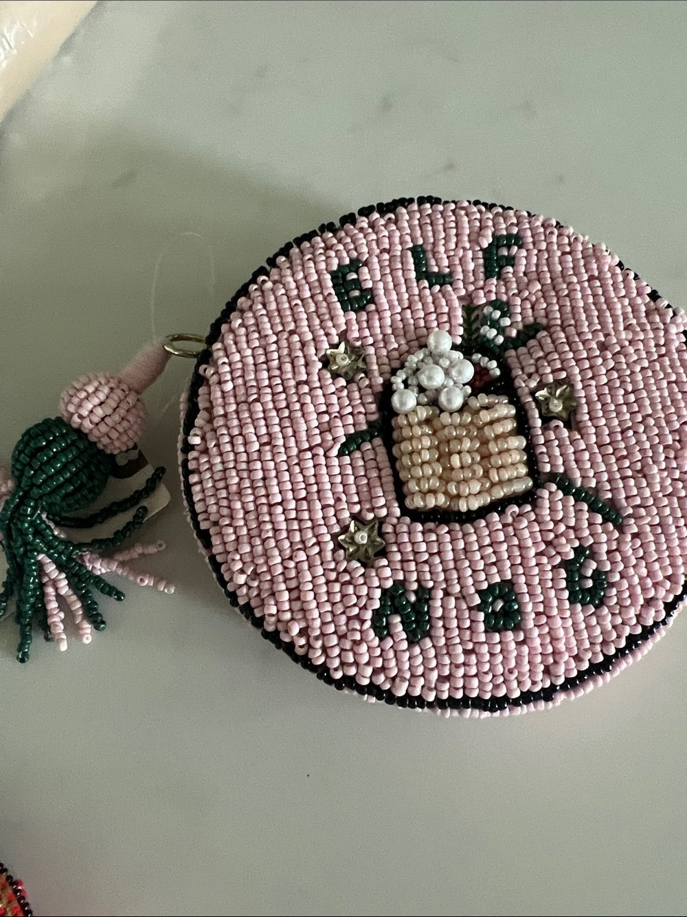 Anthropologie Beaded Pink Coin Pouch with Tassel